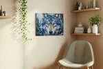 Lunar Guardian wolf canvas print, displayed in a living room