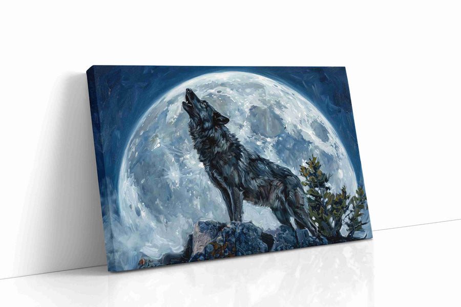 Lunar Howl Serenity wolf canvas print gallery-wrapped landscape canvas studio shot