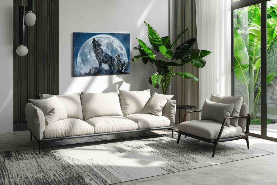 Lunar Howl Serenity - Wolf Wall Art, Wildlife Canvas Print, Nature Predator Art