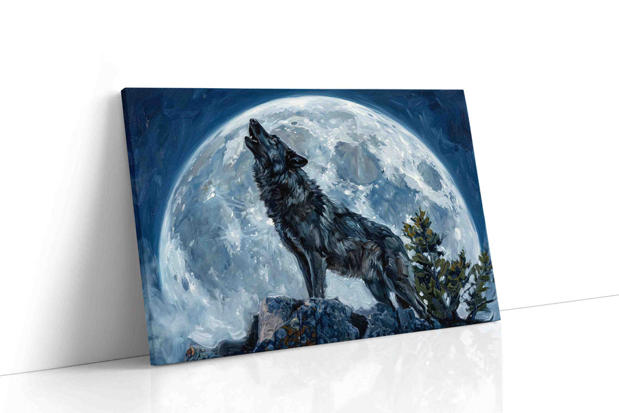 Lunar Howl Serenity wolf canvas print, gallery-wrapped, ready to hang