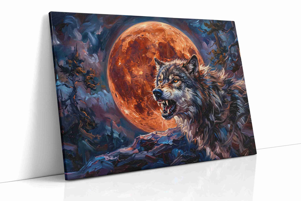 Lunar Howls of the Night wolf canvas print, gallery-wrapped, ready to hang