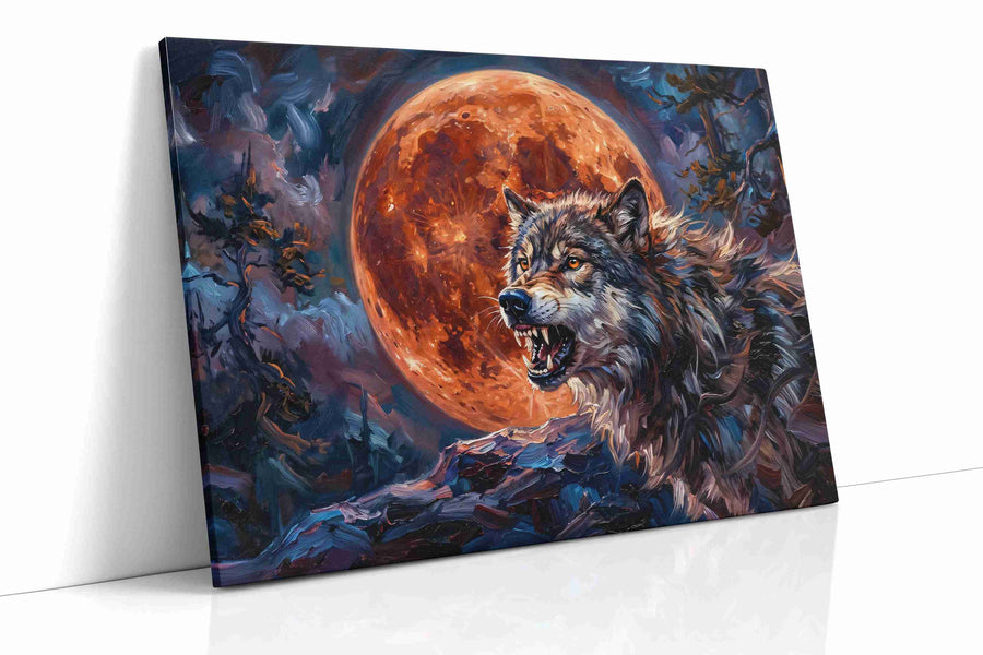 Lunar Howls of the Night wolf canvas print, gallery-wrapped, ready to hang