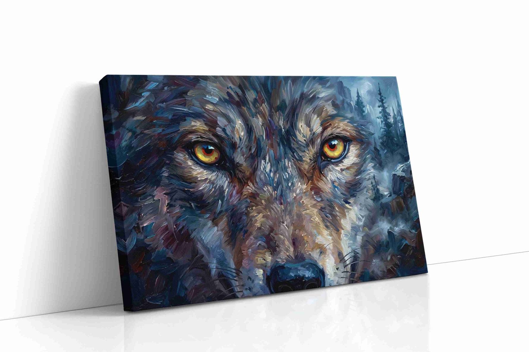 Spirit of the Wild Gaze wolf canvas print gallery-wrapped landscape canvas studio shot