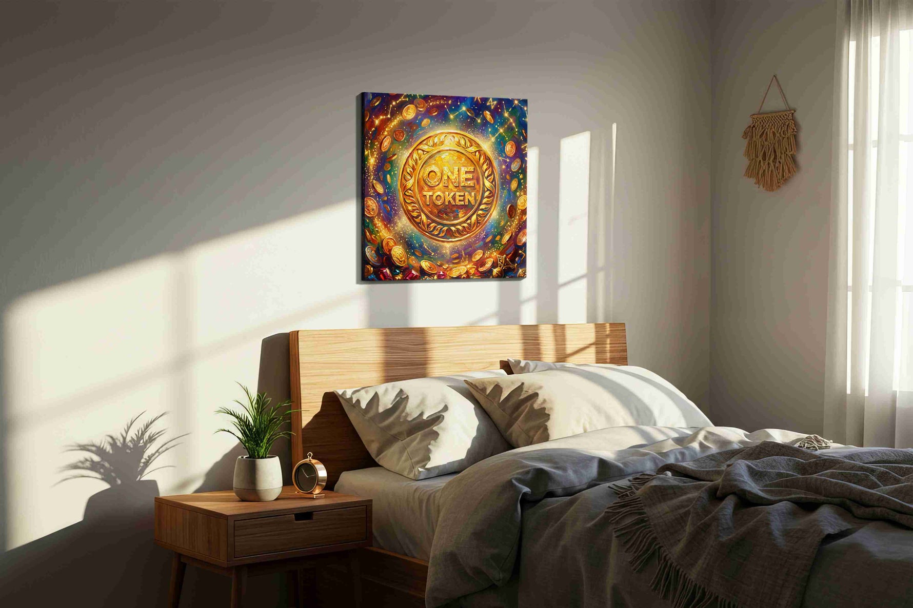 Celestial Wealth Unveiled fortune canvas print, displayed in a bedroom