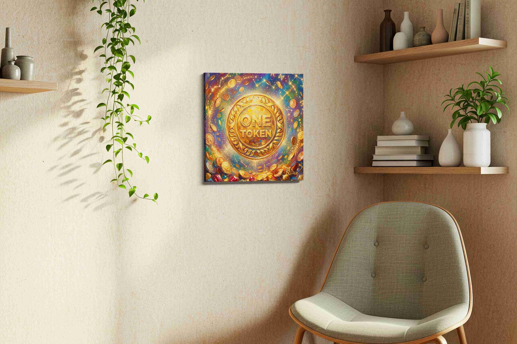 Celestial Wealth Unveiled fortune canvas print, displayed in a living room