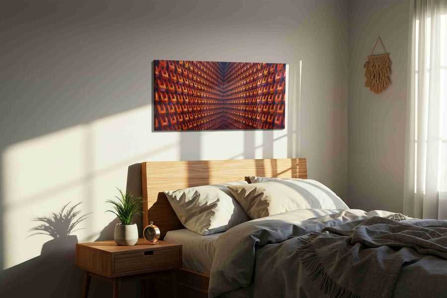 Echoes of the Infinite geometric canvas print, displayed in a bedroom