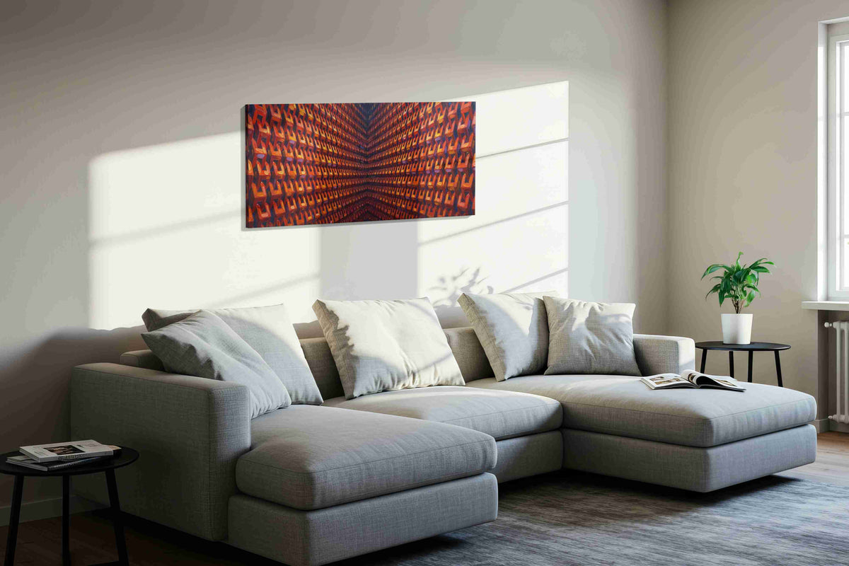 Echoes of the Infinite geometric canvas print in a living room scene