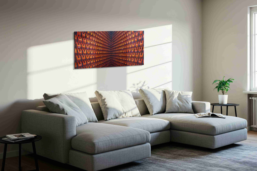 Echoes of the Infinite geometric canvas print in a living room scene