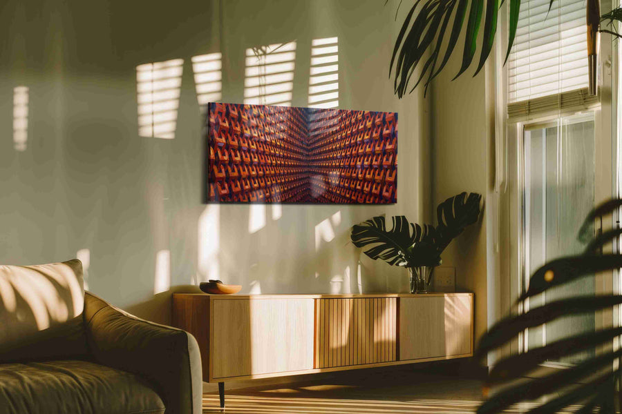 Echoes of the Infinite geometric canvas print in a contemporary interior mockup