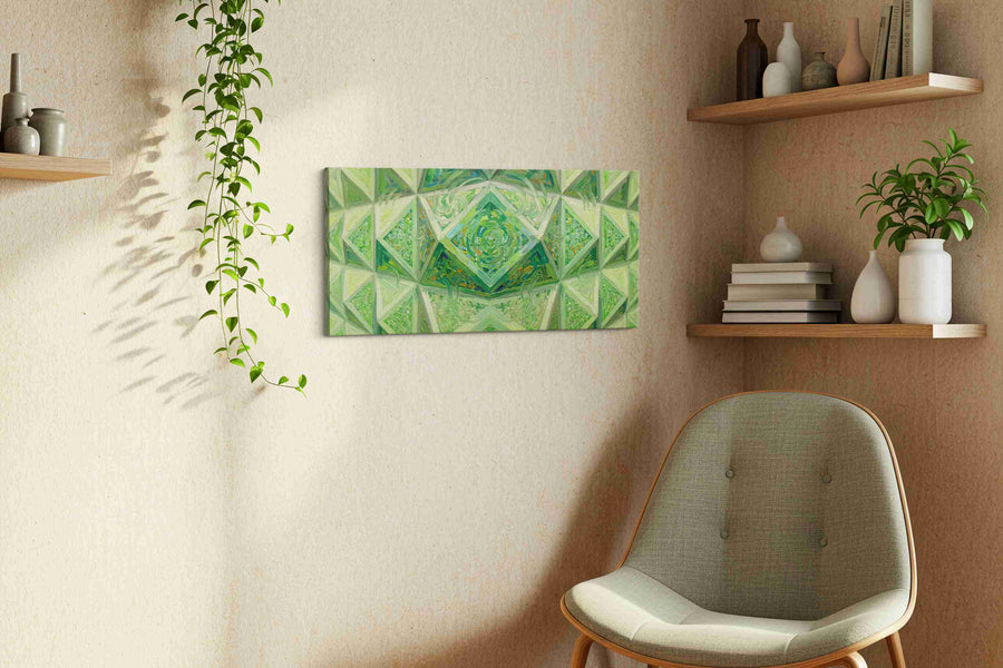 Emerald Labyrinth geometric canvas print in a living room scene