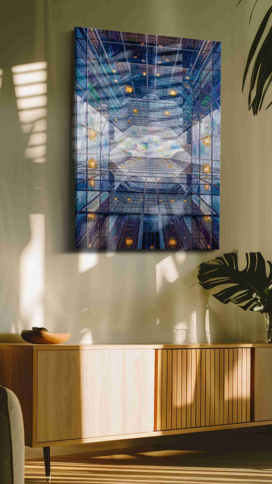 Infinite Reflections of the Sky geometric canvas print styled in a living room