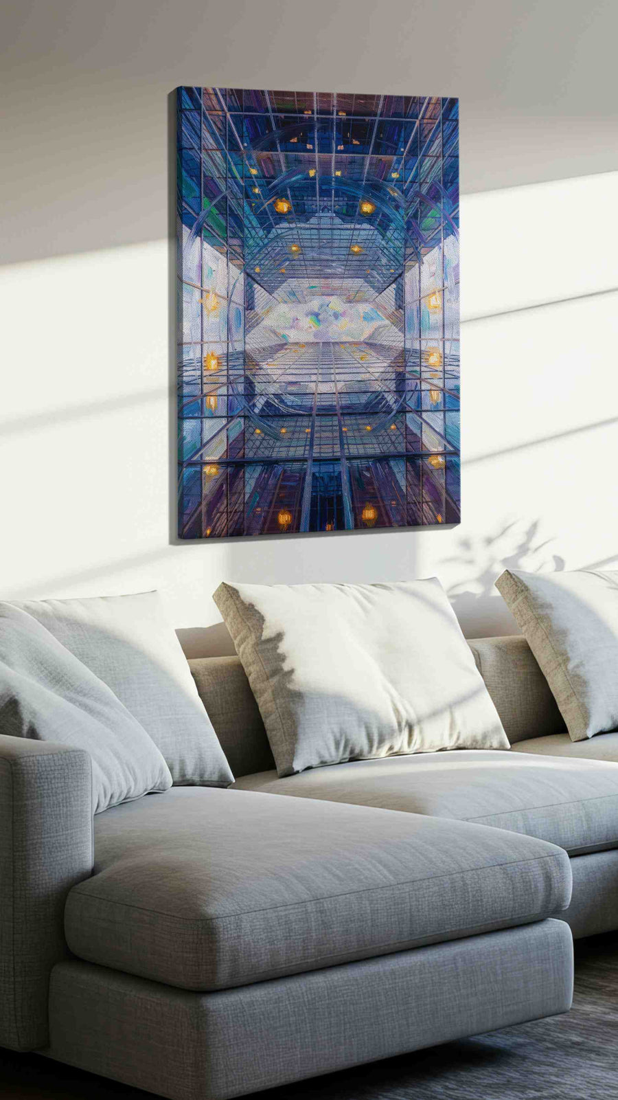 Infinite Reflections of the Sky geometric canvas print, displayed in a living room