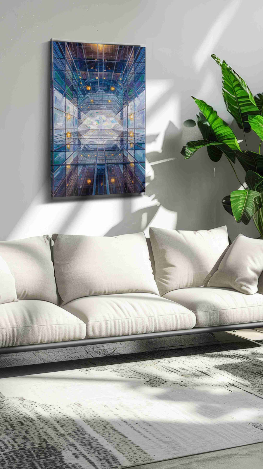 Infinite Reflections of the Sky geometric canvas print, hanging on wall