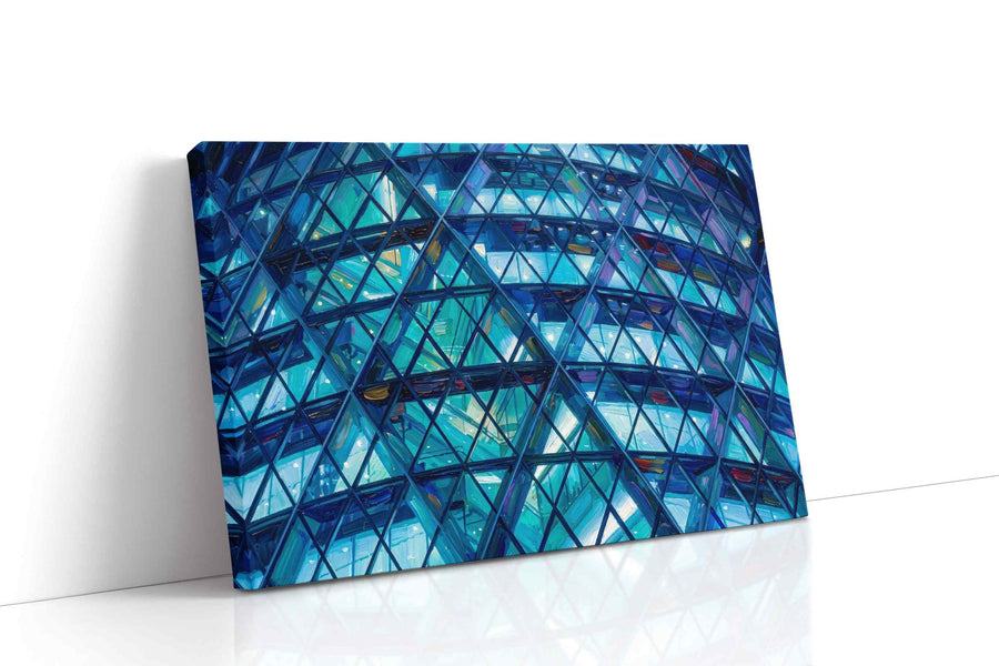 Prismatic Blue Symphony geometric canvas print, gallery-wrapped, ready to hang