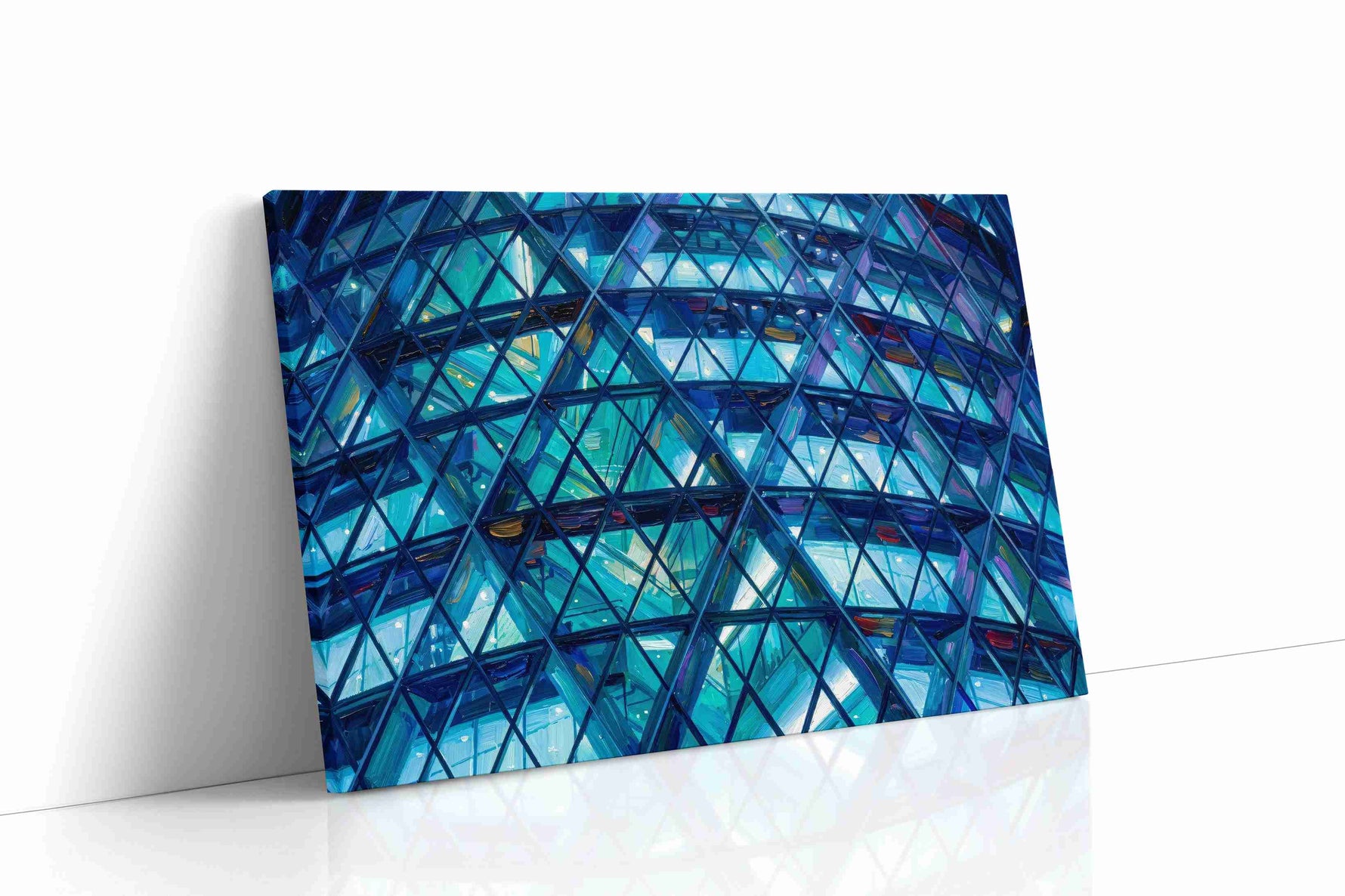 Prismatic Blue Symphony geometric canvas print gallery-wrapped landscape canvas studio shot