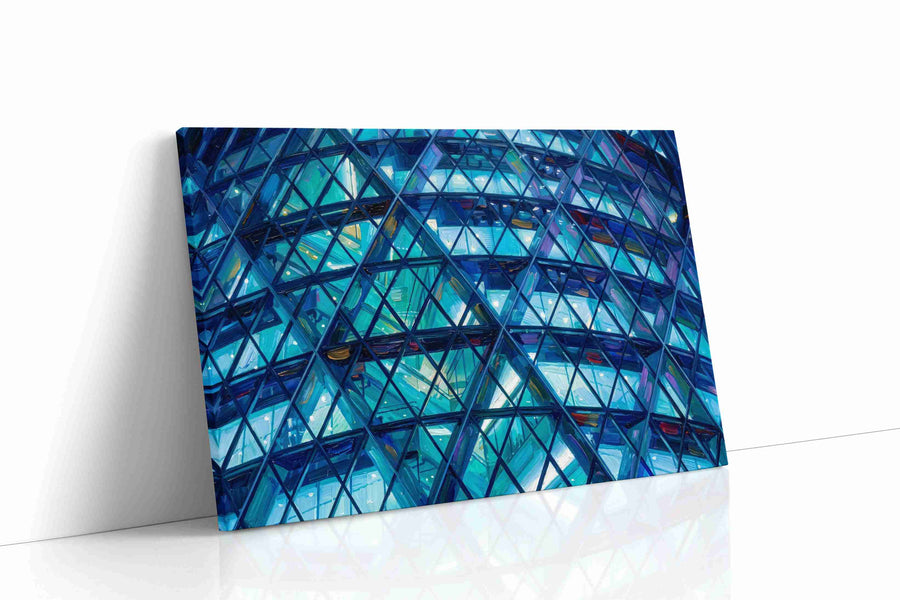 Prismatic Blue Symphony geometric canvas print gallery-wrapped landscape canvas studio shot
