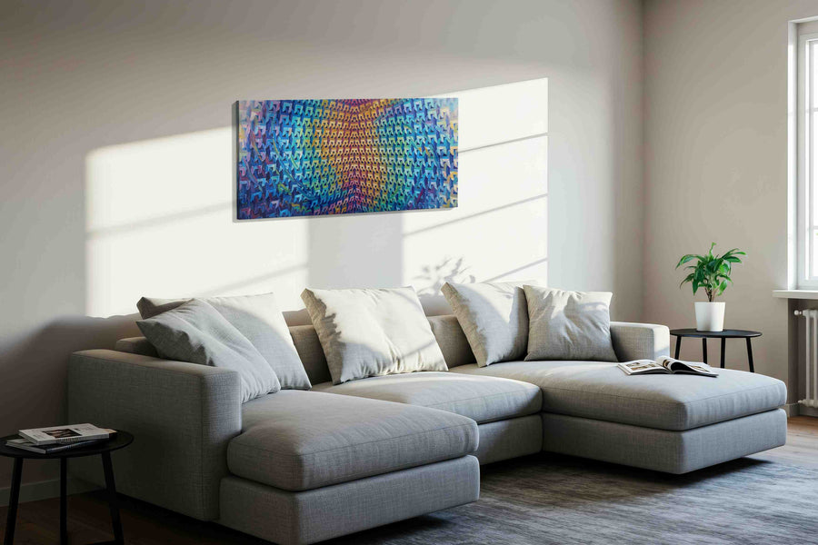Prismatic Labyrinth geometric canvas print in a living room scene