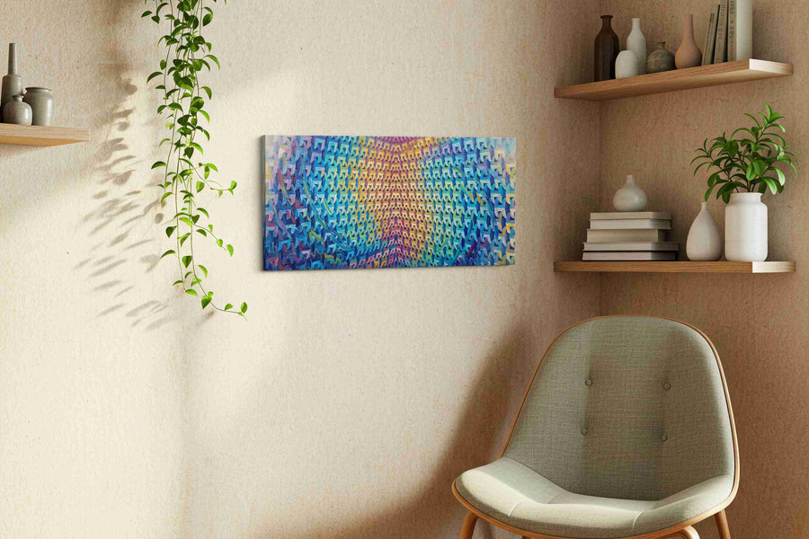 Prismatic Labyrinth geometric canvas print, displayed in a living room