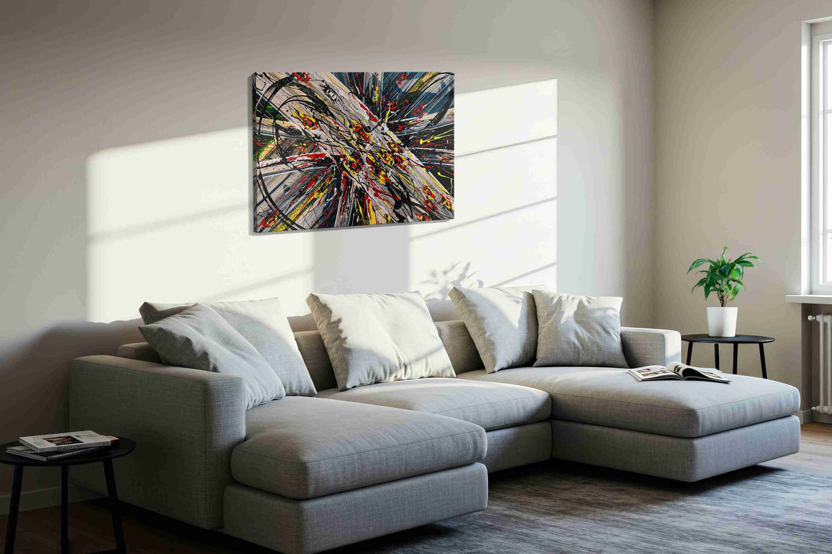 Urban Energies Unleashed modern canvas print in a living room scene