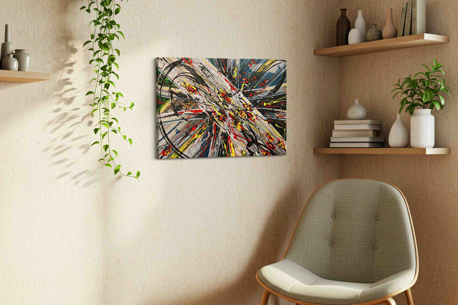 Urban Energies Unleashed modern canvas print, displayed in a living room