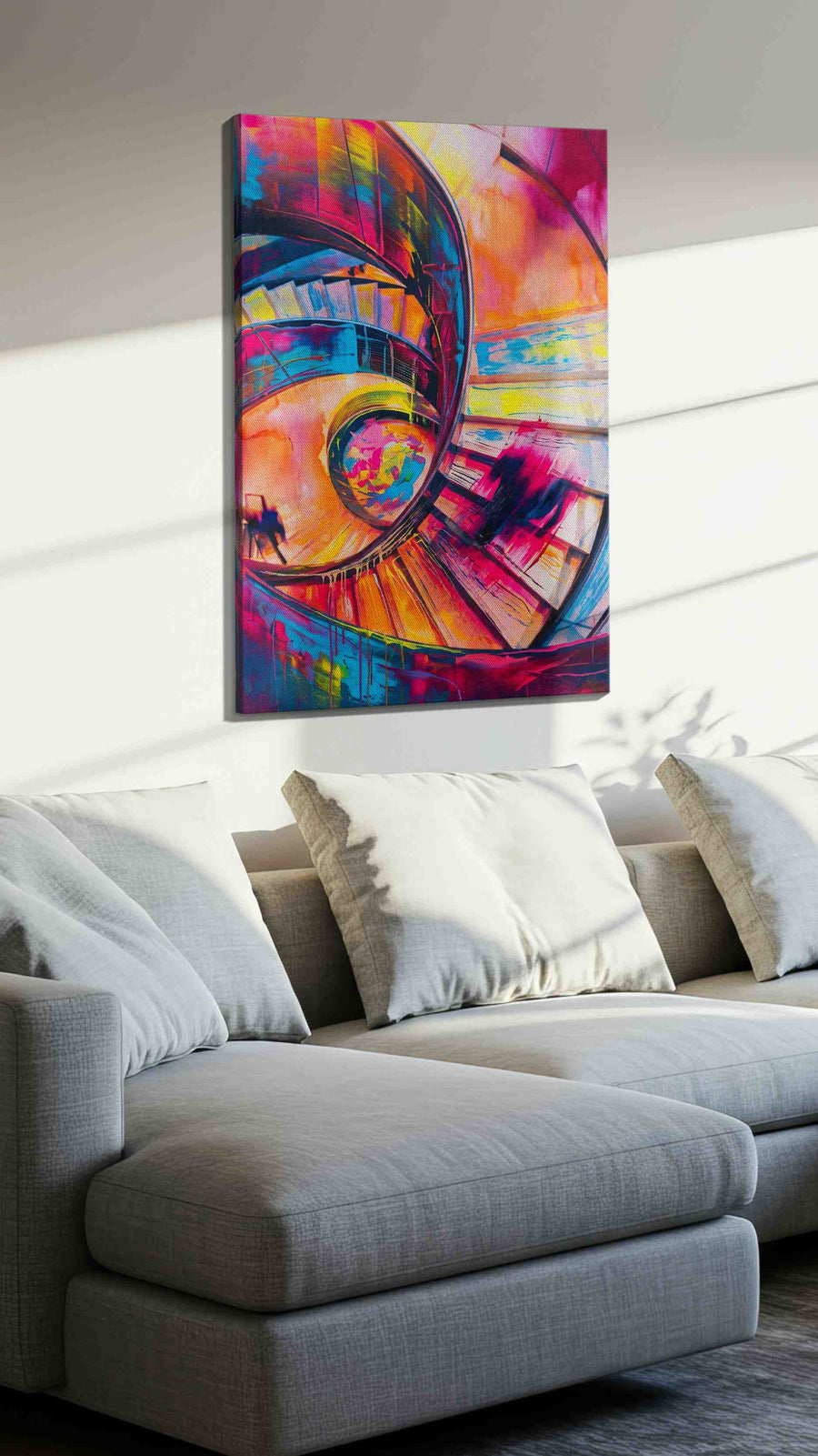 Vortex of Vivid Whirl modern canvas print, displayed in a living room