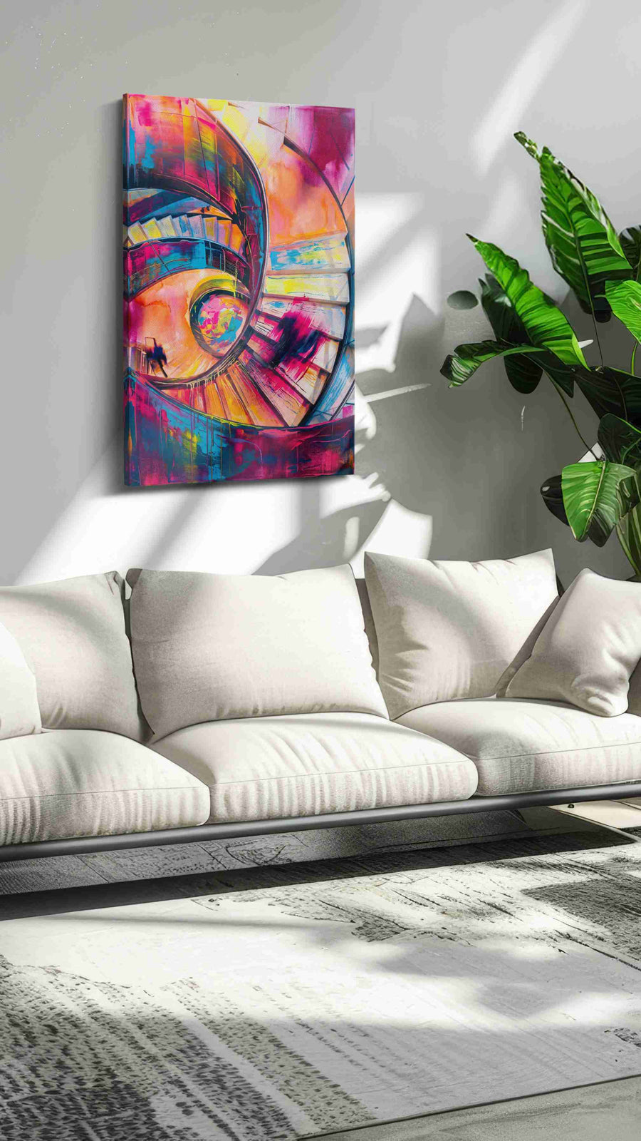 Vortex of Vivid Whirl modern canvas print, on wall, lifestyle preview