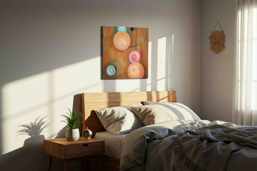 Whispers of Luminescence minimalist canvas print, displayed in a bedroom