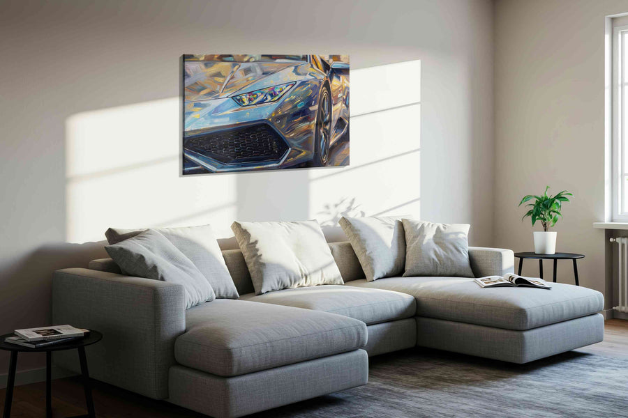 Chromatic Velocity automobile canvas print, displayed in a living room