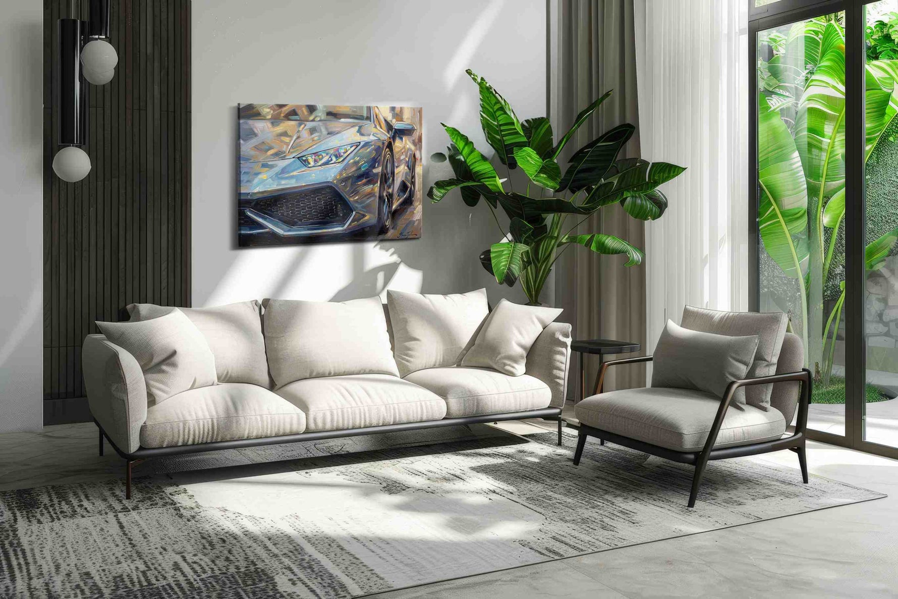 Chromatic Velocity automobile canvas print in a modern interior mockup