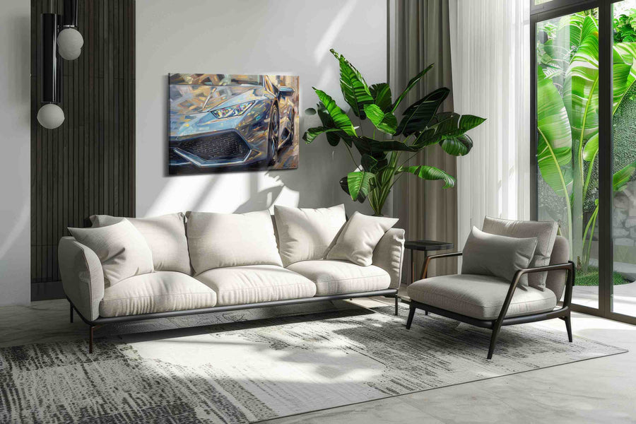 Chromatic Velocity automobile canvas print in a modern interior mockup