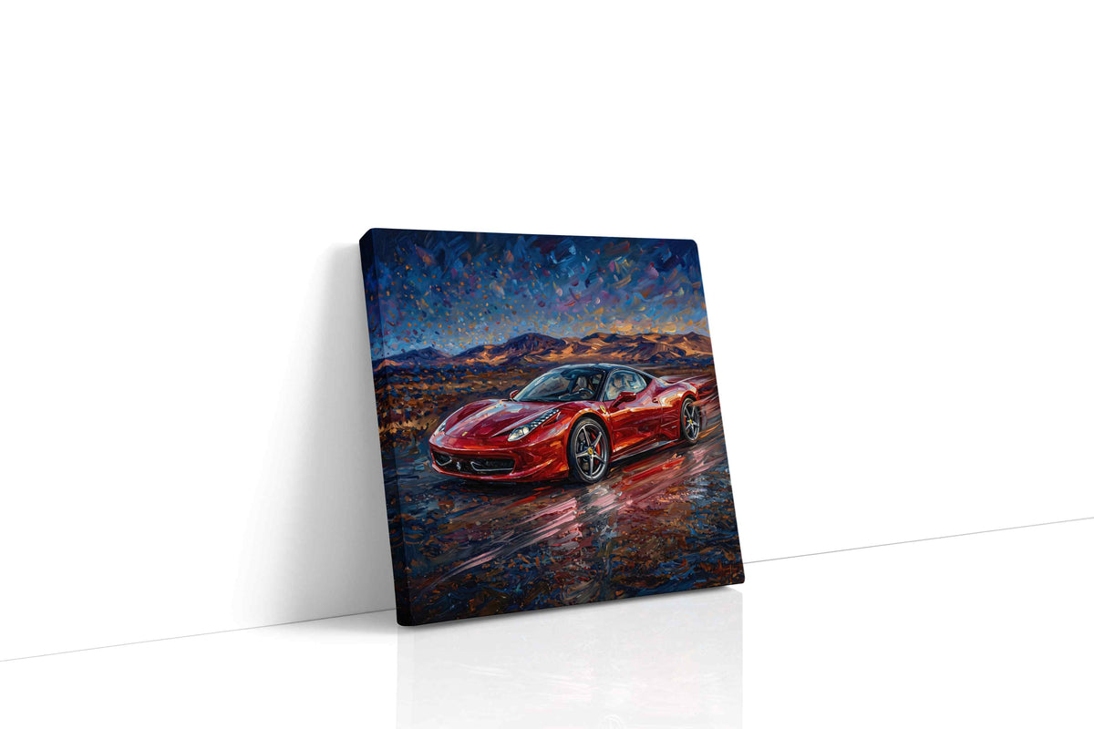 Crimson Velocity IV automobile canvas print gallery-wrapped square canvas studio shot