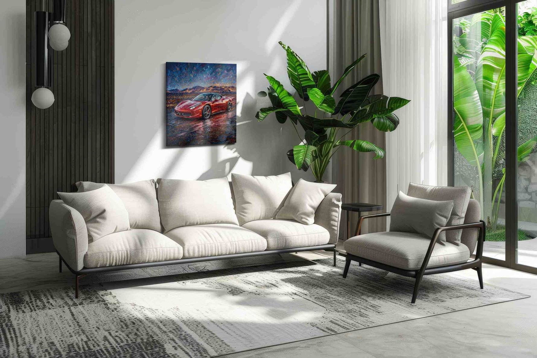Crimson Velocity IV automobile canvas print, on wall, lifestyle preview