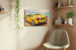 Golden Dreamscape Speed automobile canvas print styled in a living room