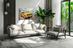 Golden Dreamscape Speed automobile canvas print in a modern interior mockup