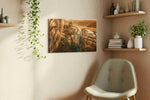 Golden Drive Reverie vintage canvas print, displayed in a living room