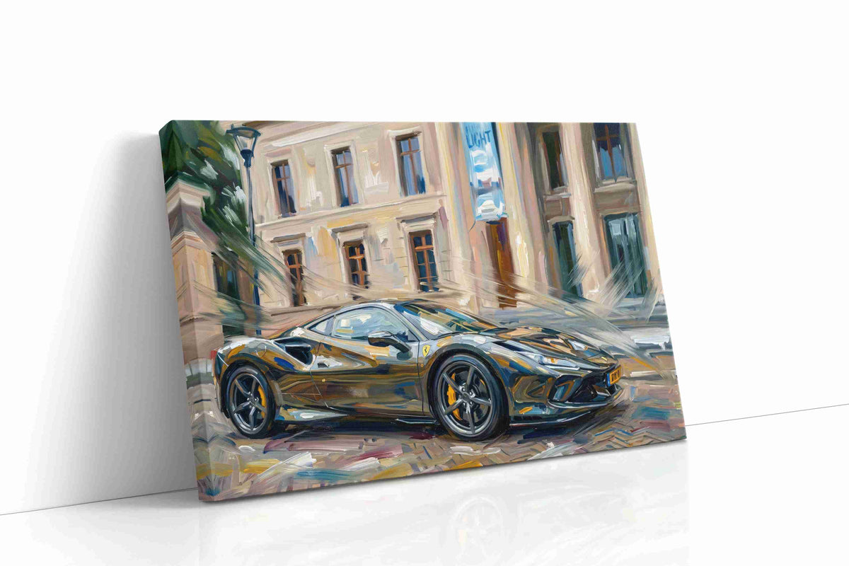 Speed in Brushstrokes automobile canvas print gallery-wrapped landscape canvas studio shot