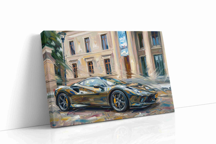 Speed in Brushstrokes automobile canvas print gallery-wrapped landscape canvas studio shot