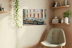 Speed in Brushstrokes automobile canvas print styled in a living room
