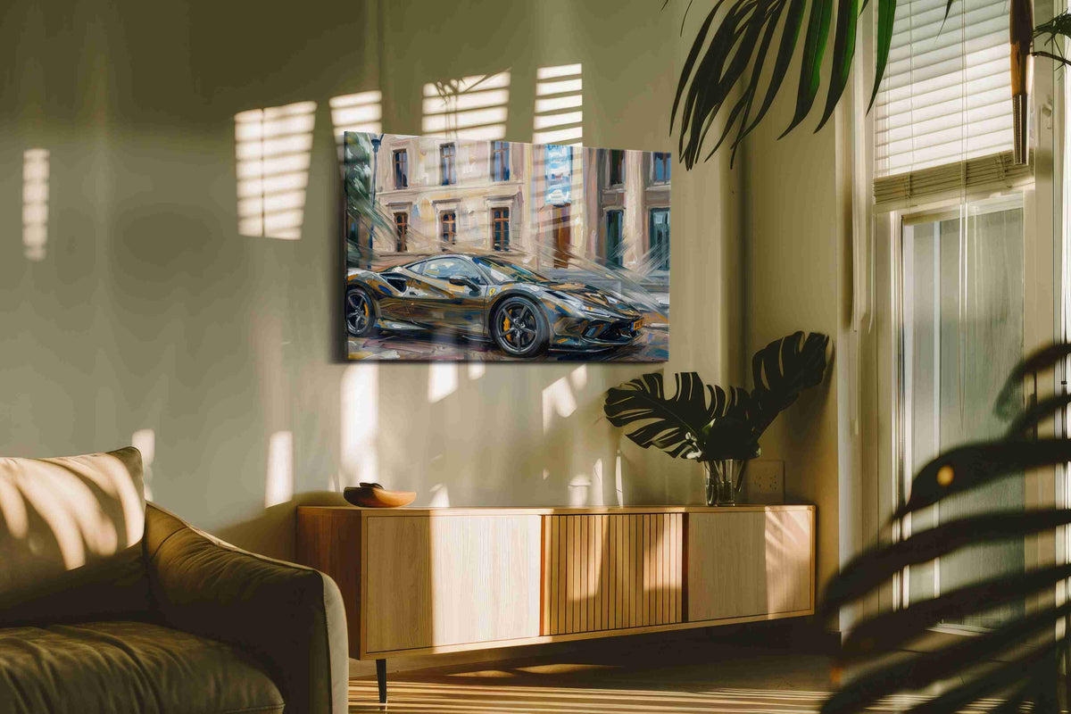 Speed in Brushstrokes automobile canvas print, on wall, lifestyle preview