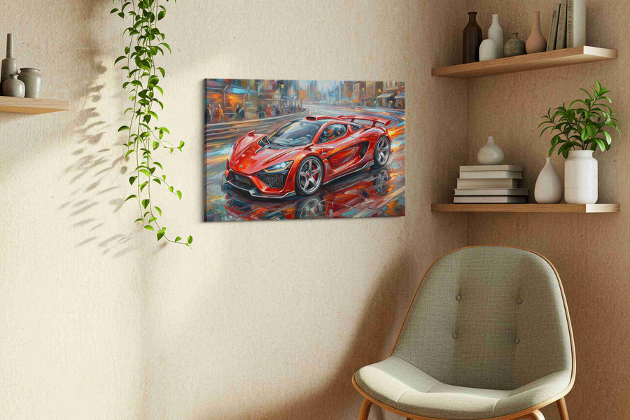 Urban Velocity automobile canvas print in a living room scene
