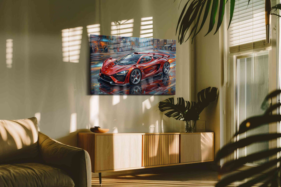 Urban Velocity automobile canvas print, on wall, lifestyle preview