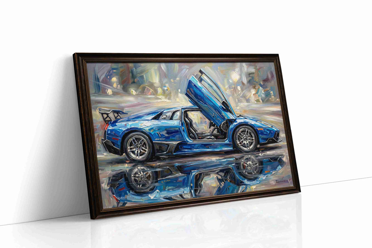 Velocity in Blue Hues automobile canvas print gallery-wrapped landscape canvas studio shot