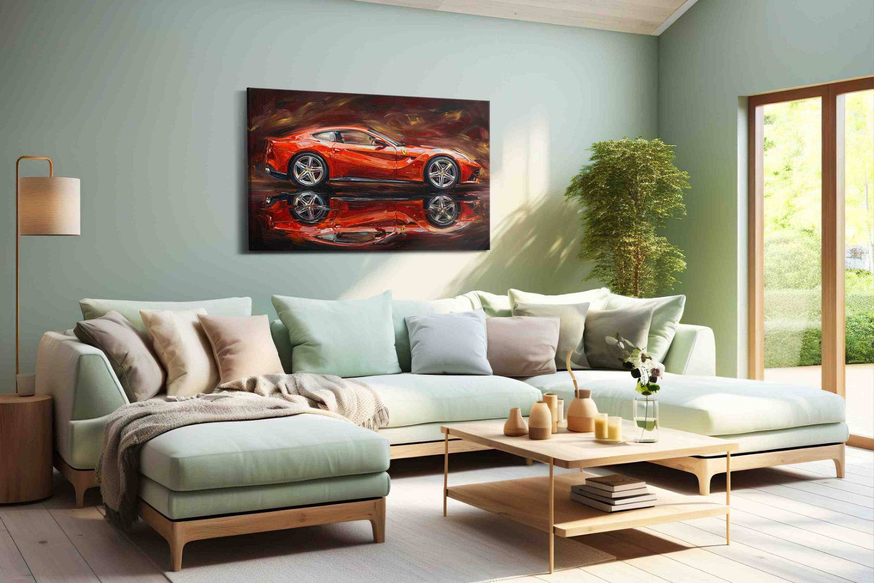 Velocity in Crimson Hues automobile canvas print, hanging on wall