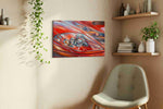 Velocity in Red automobile canvas print in a living room scene