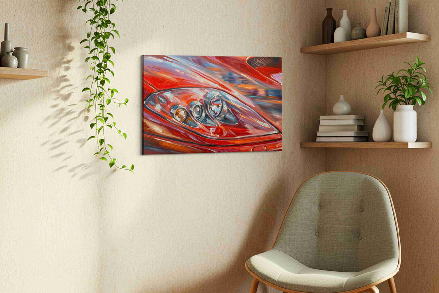 Velocity in Red automobile canvas print in a living room scene