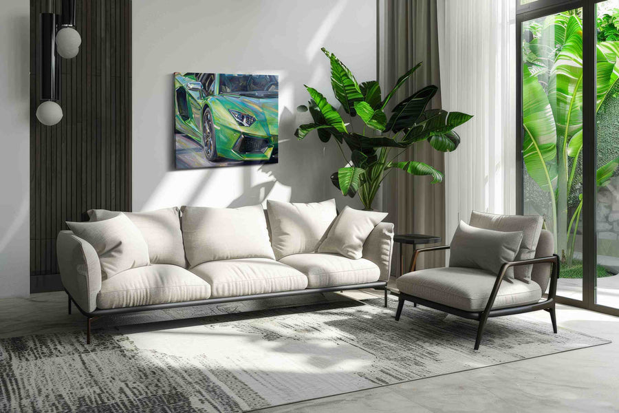 Vibrant Velocity II automobile canvas print, on wall, lifestyle preview