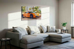 Vibrant Velocity III automobile canvas print in a living room scene