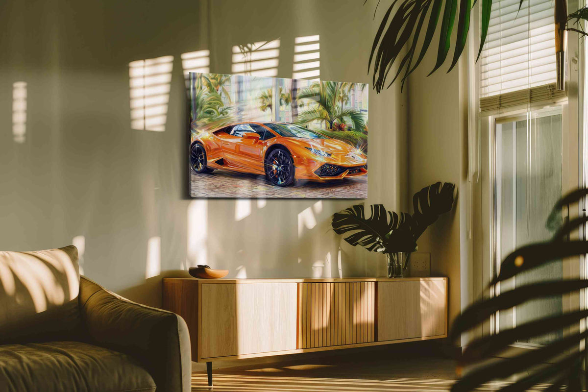 Vibrant Velocity III automobile canvas print, on wall, lifestyle preview