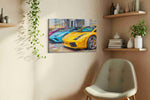 Vivid Velocity automobile canvas print, displayed in a living room