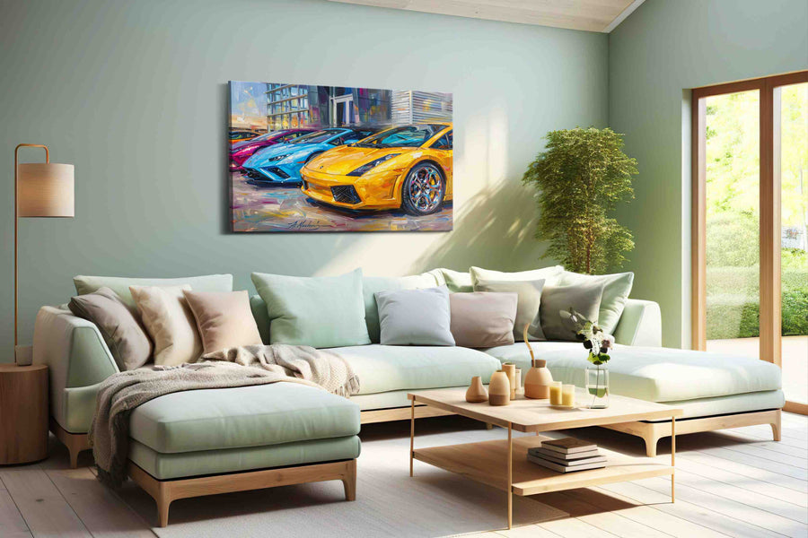 Vivid Velocity automobile canvas print, hanging on wall